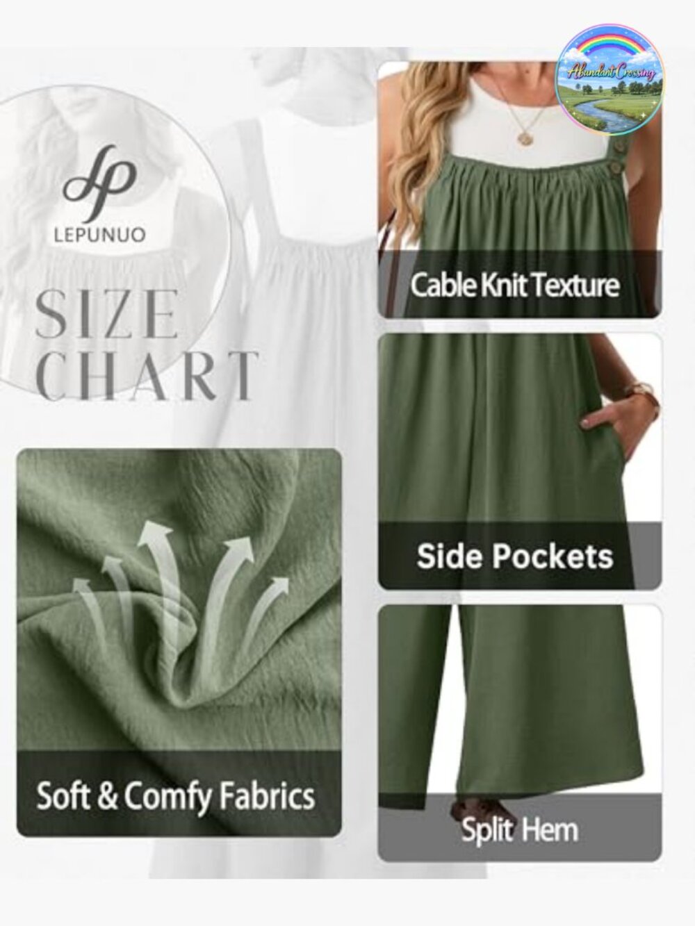 Boho Wide Leg Jumpsuit with Pockets Adjustable Romper - Picture 4 of 7